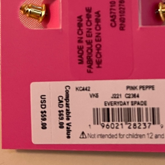 New w/Tags Kate Spade Pink Spade dangle Earrings - Picture 6 of 8